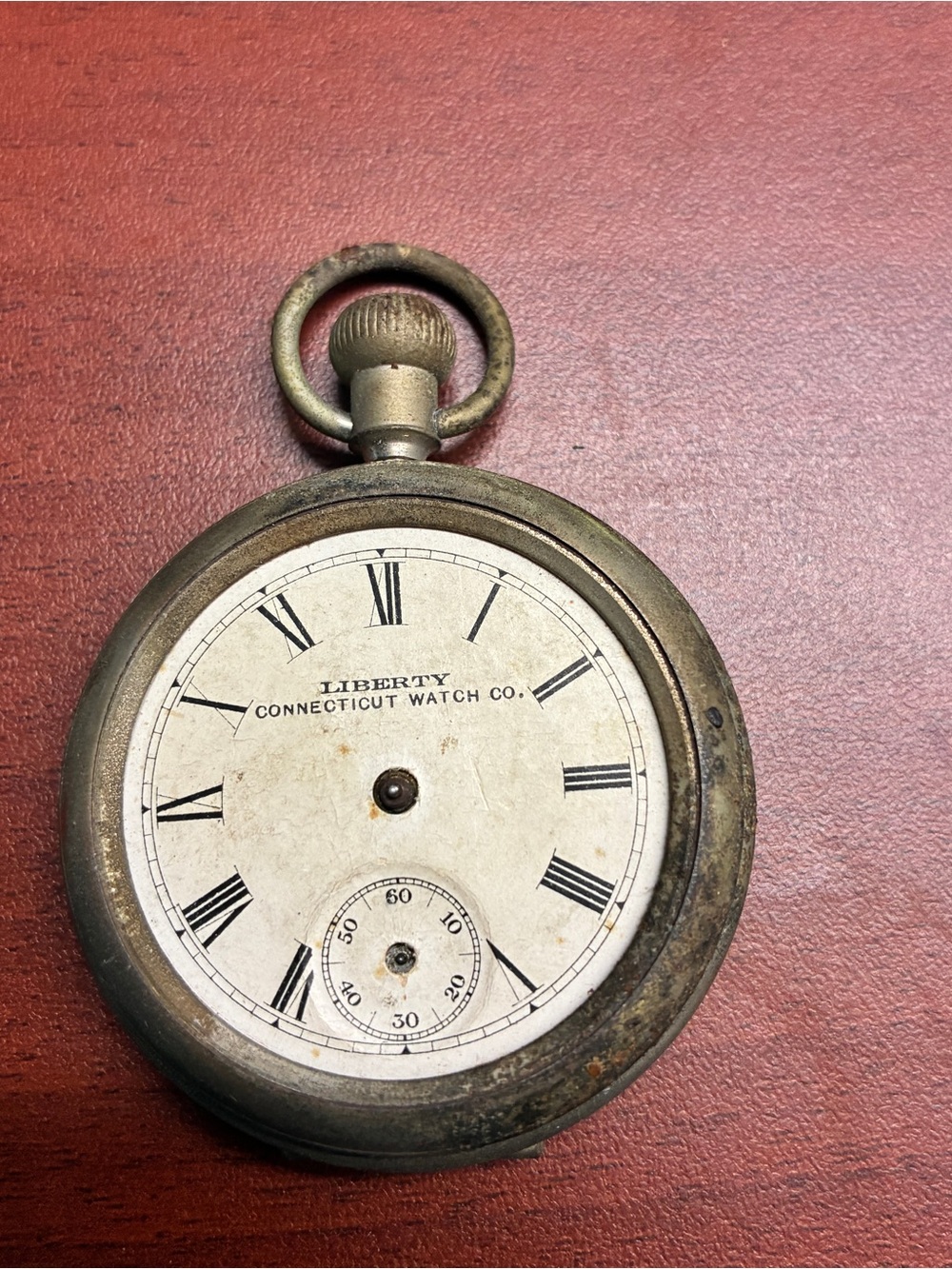 Antique Liberty Connecticut Watch Co. Pocket Watch Runs But No hands For Parts